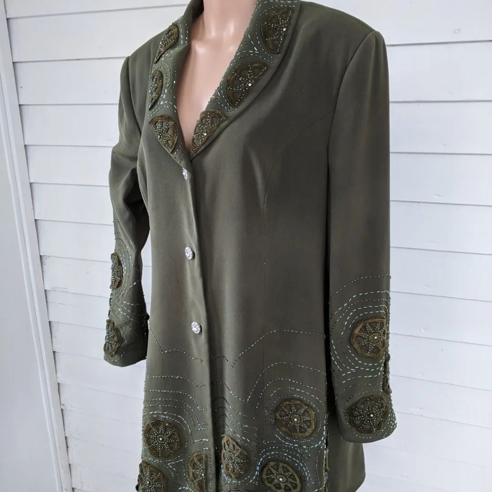 Elite Champagne Beaded Green Blazer Church Jacket 18